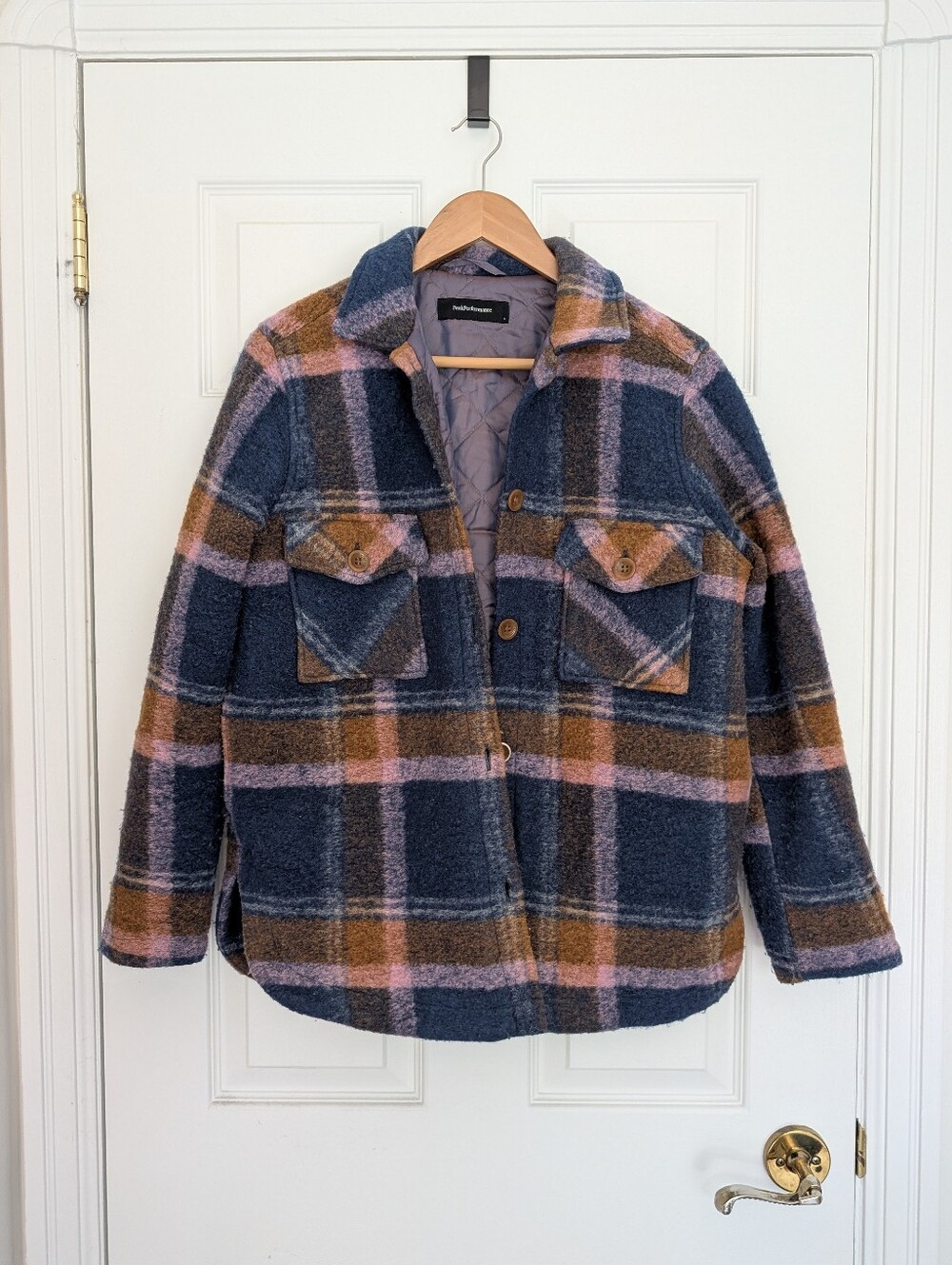 PEAK PERFORMANCE Kelly Oversized Plaid Wool Shirt Jacket, Sz S